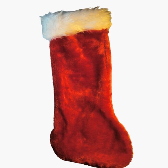 Red  White Faux Fur Christmas Stocking Plush Holiday Decoration - Picture 1 of 3